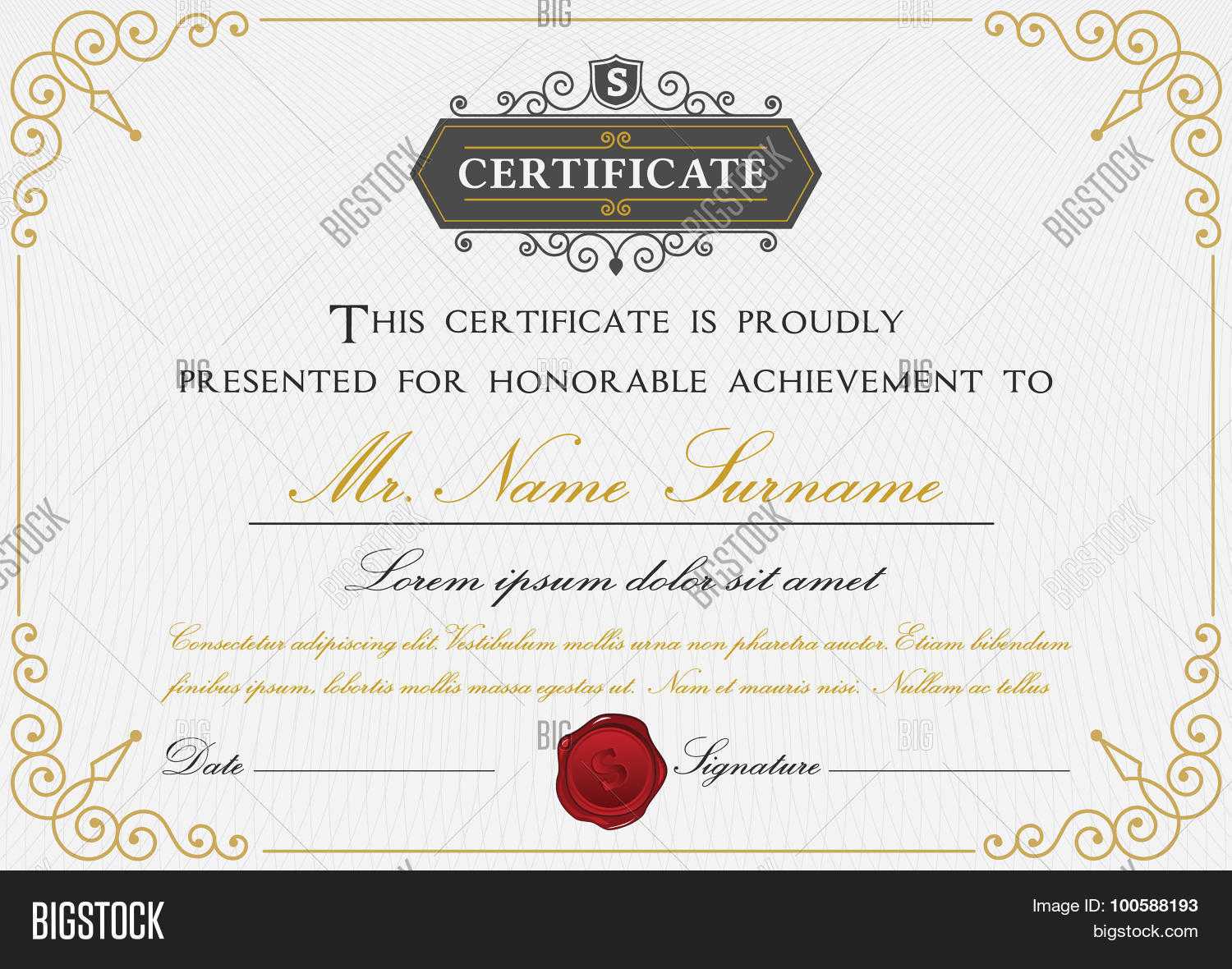 Elegant Certificate Vector & Photo (Free Trial) | Bigstock Inside Elegant Certificate Templates Free