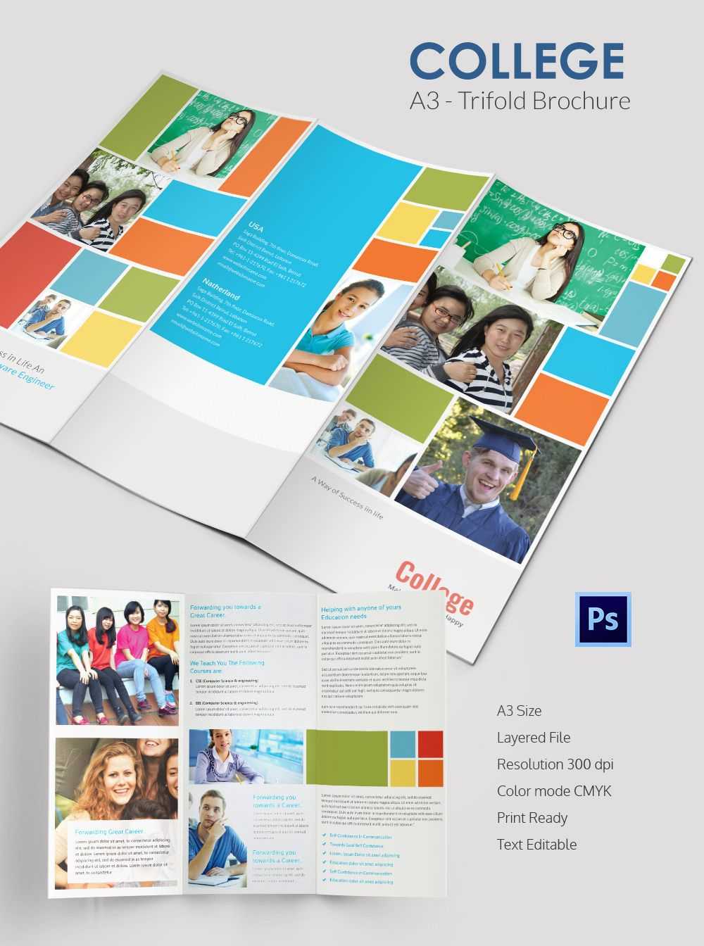 Elegant College Tri Fold Brochure Template | Tri Fold Intended For Tri Fold School Brochure Template