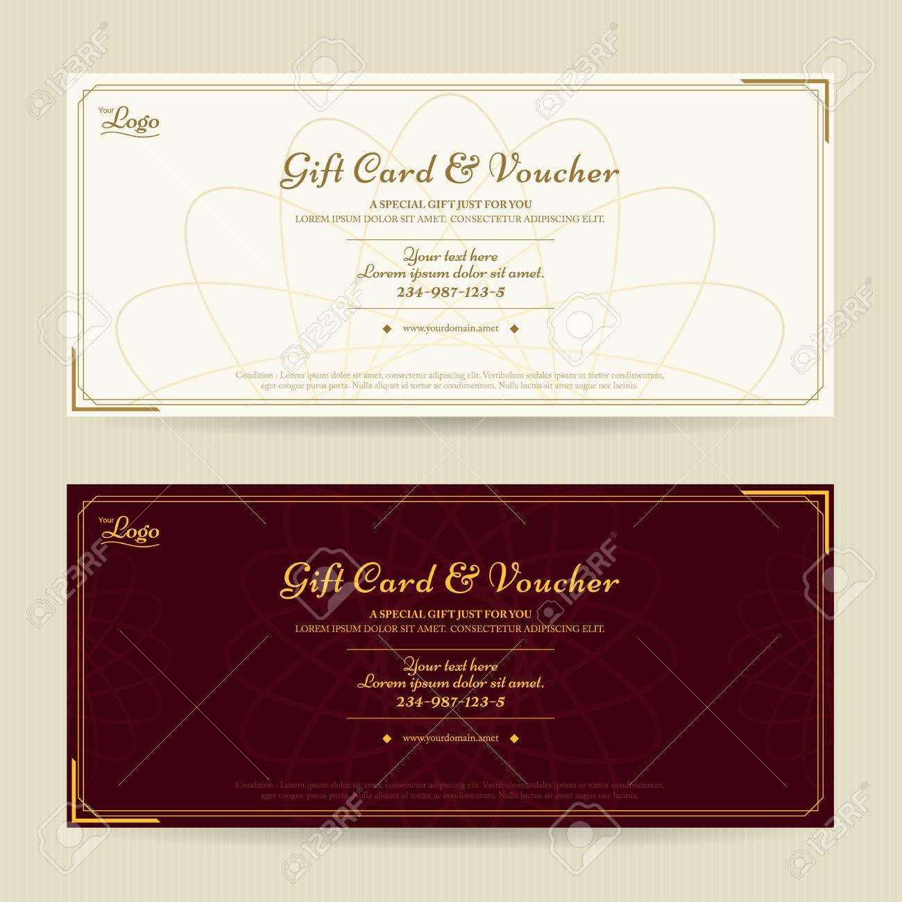 Elegant Gift Voucher Or Gift Card Template With Gold Border With Elegant Gift Certificate Template