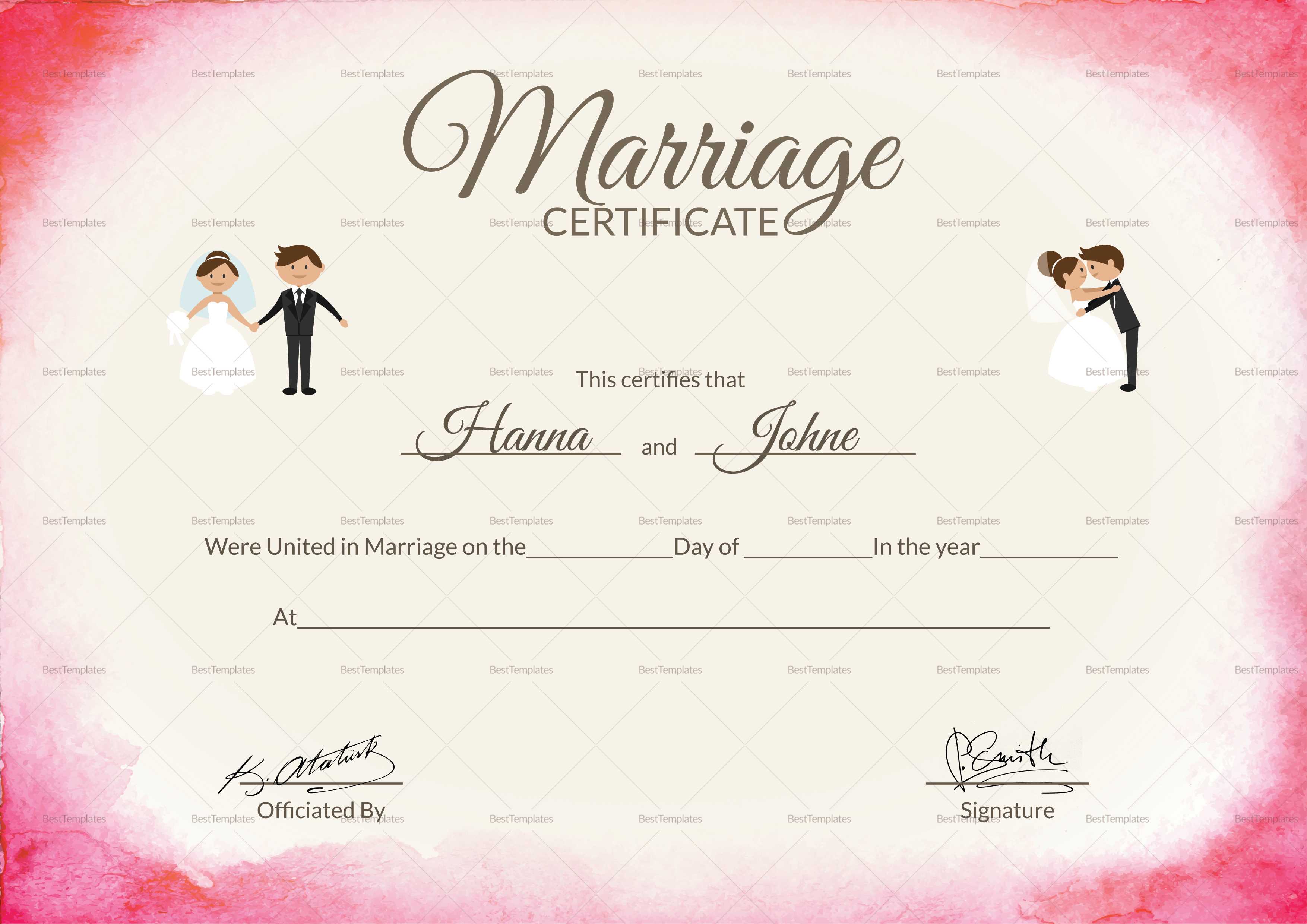 Elegant Marriage Certificate Template Regarding Certificate Of Marriage Template