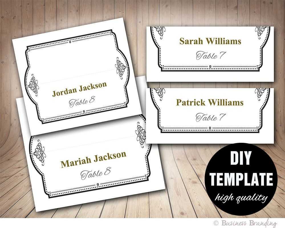 Elegant Wedding Placecard Template Foldover, Diy Black Gold In Fold Over Place Card Template