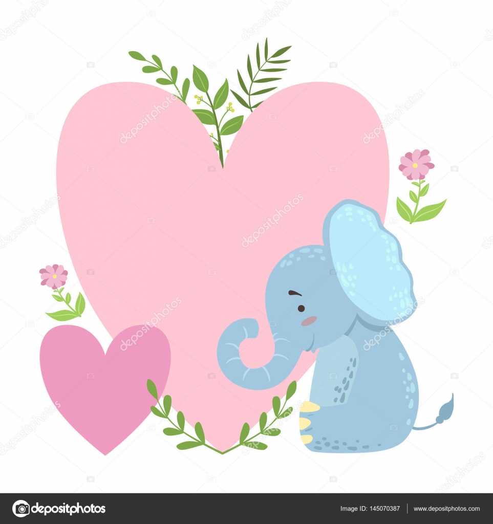 Elephant With Two Big Hearts And Plants Vector Sticker Pertaining To Blank Elephant Template