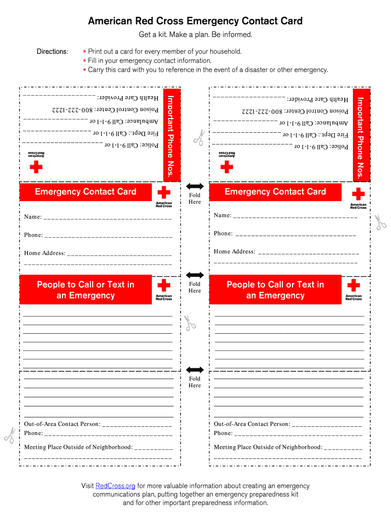 Emergency Card – Fill Online, Printable, Fillable, Blank Inside Emergency Contact Card Template