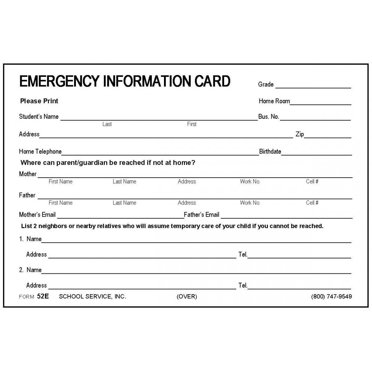 Emergency Contact Information Form Template With Regard To Emergency Contact Card Template