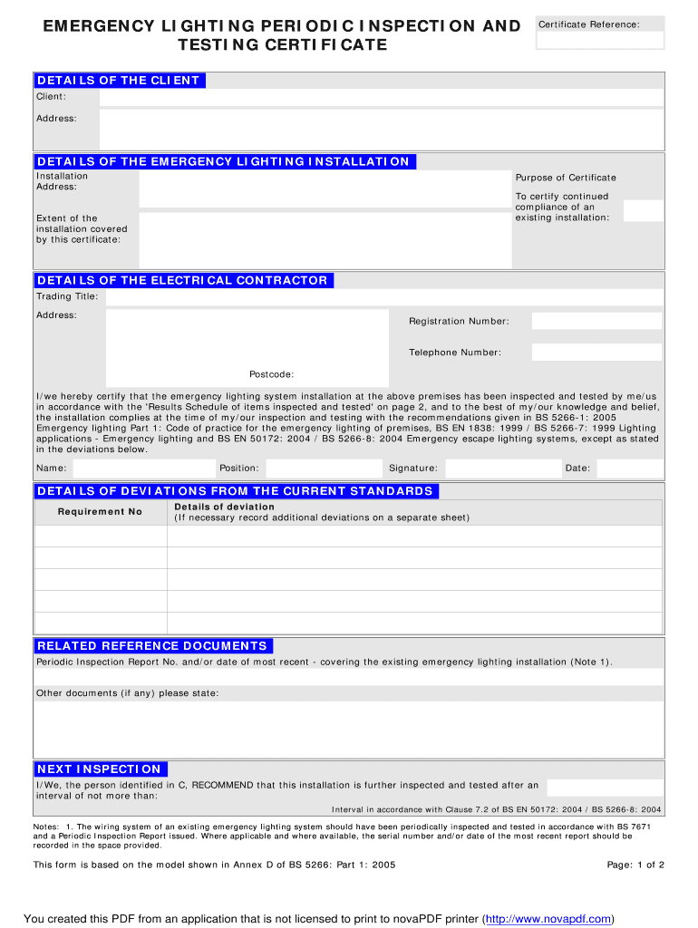 Emergency Lighting Installation Certificate – Fill Online Regarding Electrical Installation Test Certificate Template