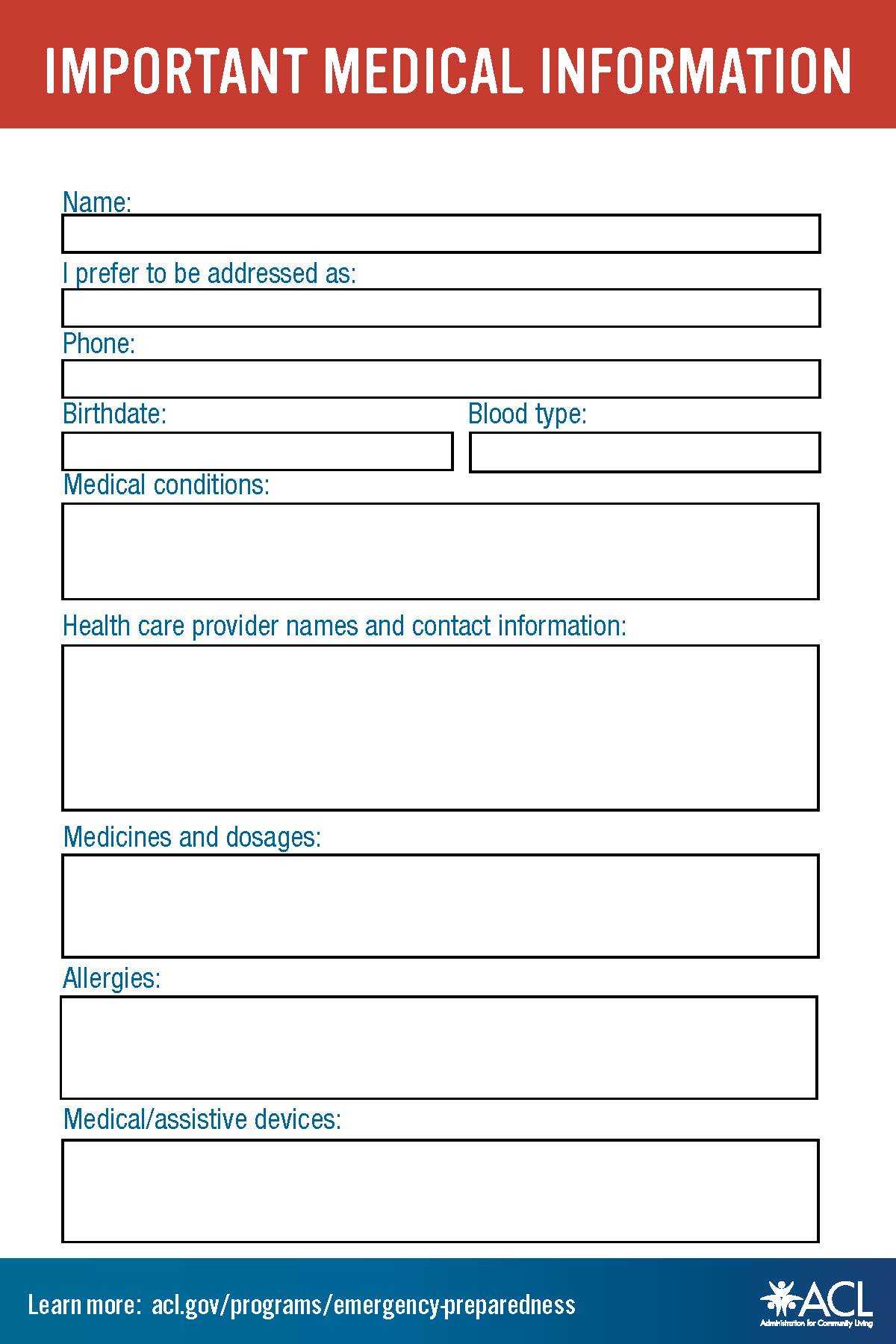 Emergency Preparedness | Acl Administration For Community Living With In Case Of Emergency Card Template