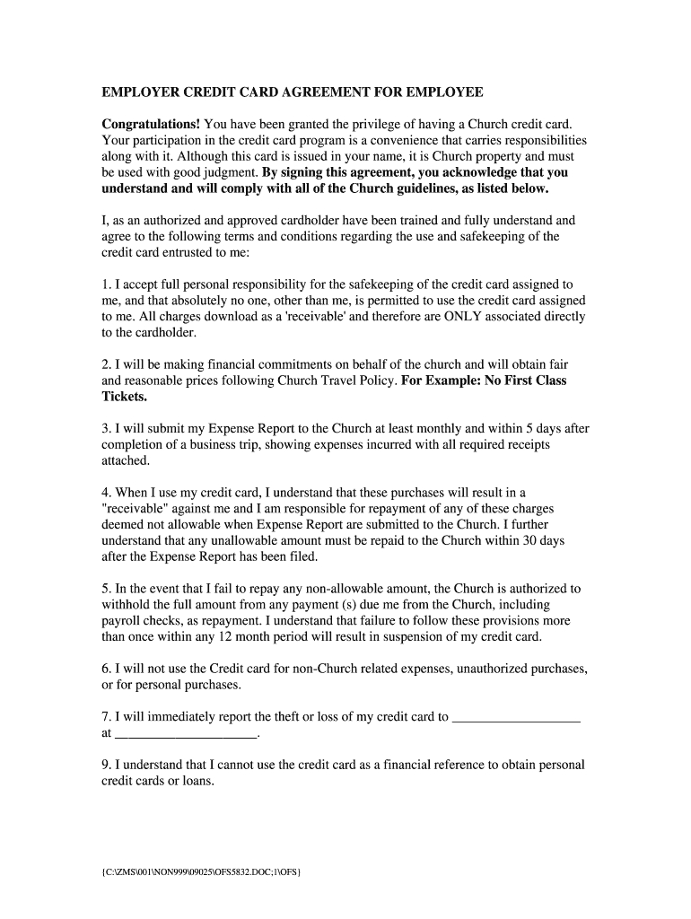 Employee Credit Card Agreement - Fill Online, Printable With Corporate Credit Card Agreement Template