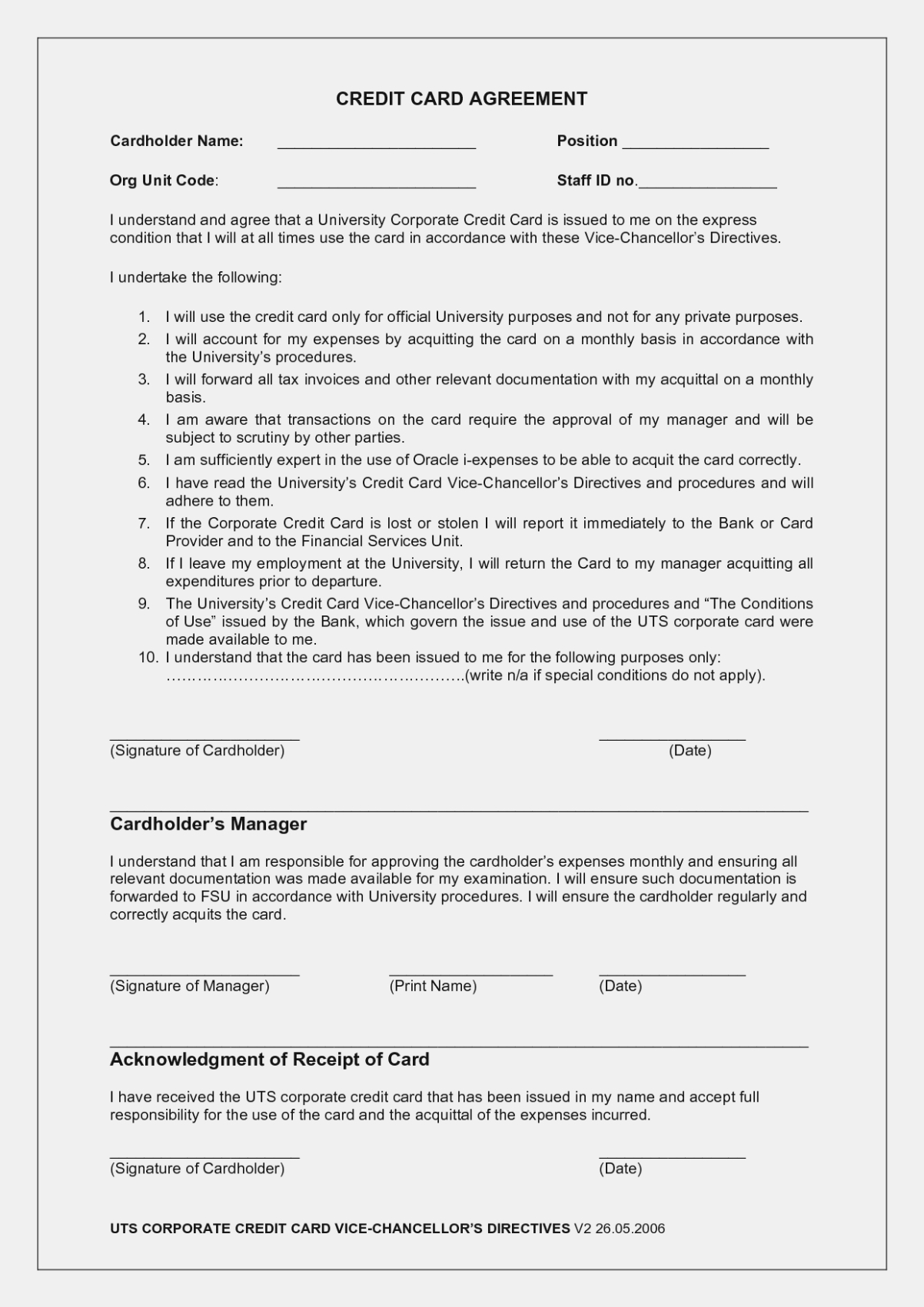 Employee Credit Card Agreement Template Uk Word 11 Good X11 Pertaining To Corporate Credit Card Agreement Template