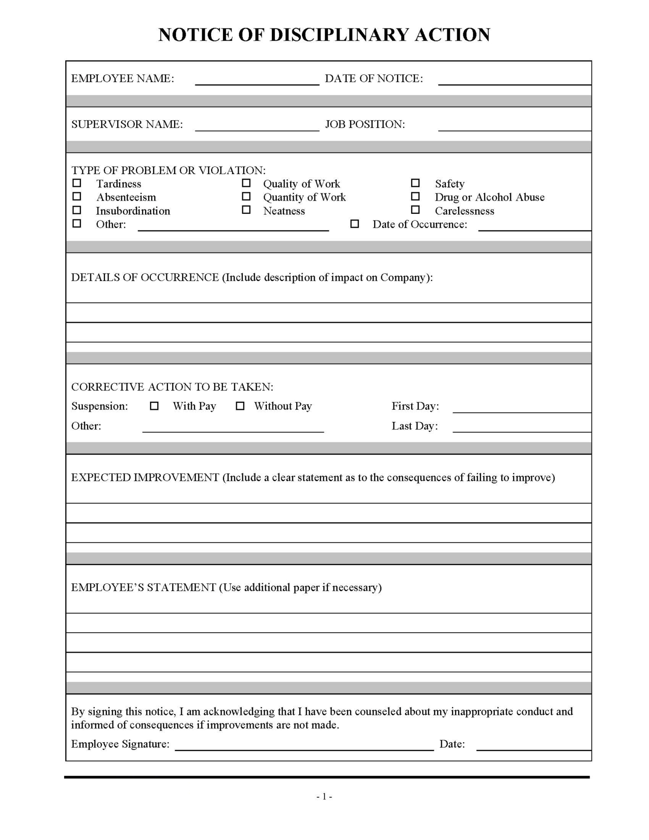 Employee Discipline Form Template | School/work | Employee Regarding Blank Evaluation Form Template