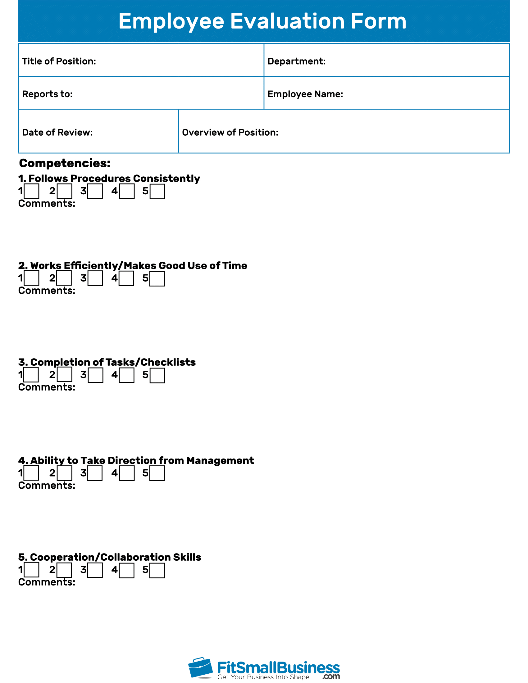 Employee Evaluation Forms [+Free Performance Review Templates] Pertaining To Word Employee Suggestion Form Template