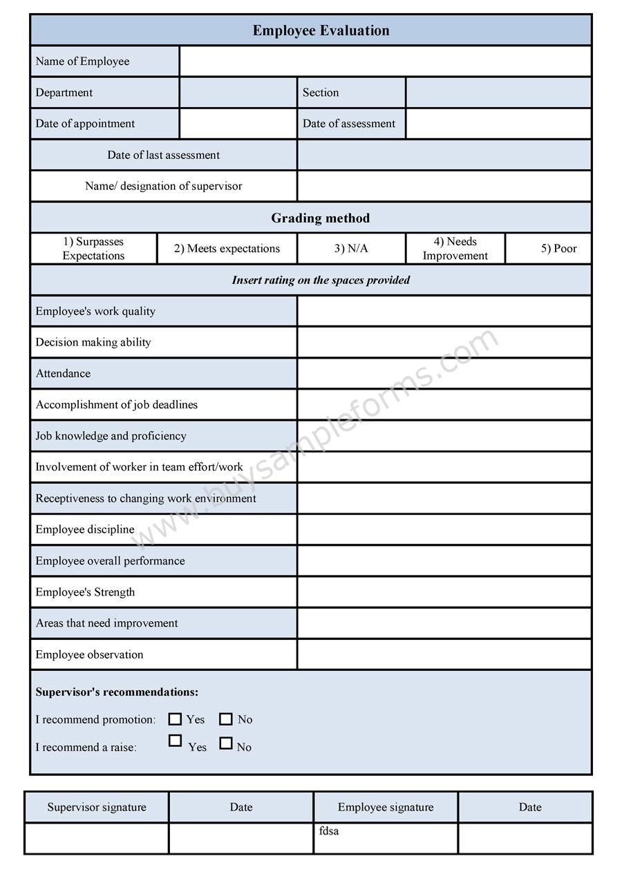 Employee Evaluation Template | Projects To Try | Evaluation With Blank Evaluation Form Template