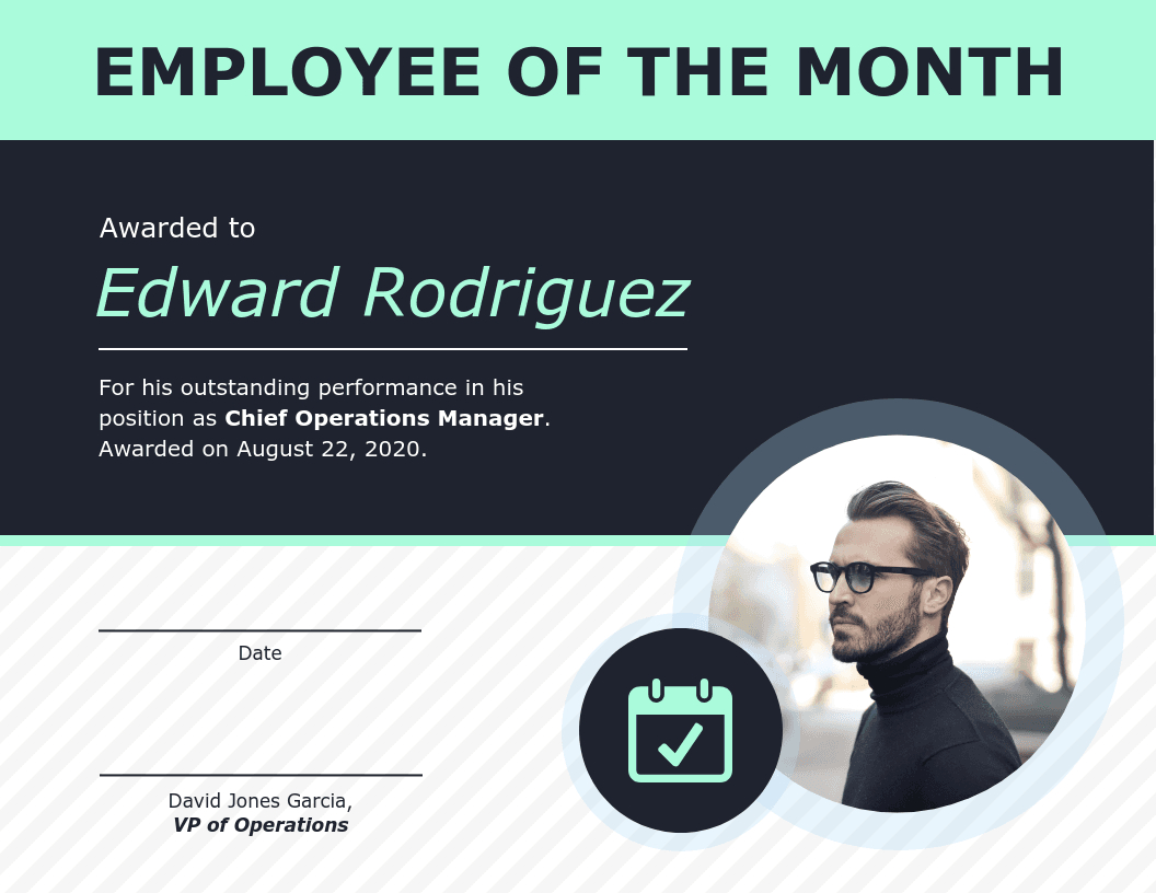 Employee Of The Month Certificate Of Recognition Template Within Employee Of The Month Certificate Template With Picture