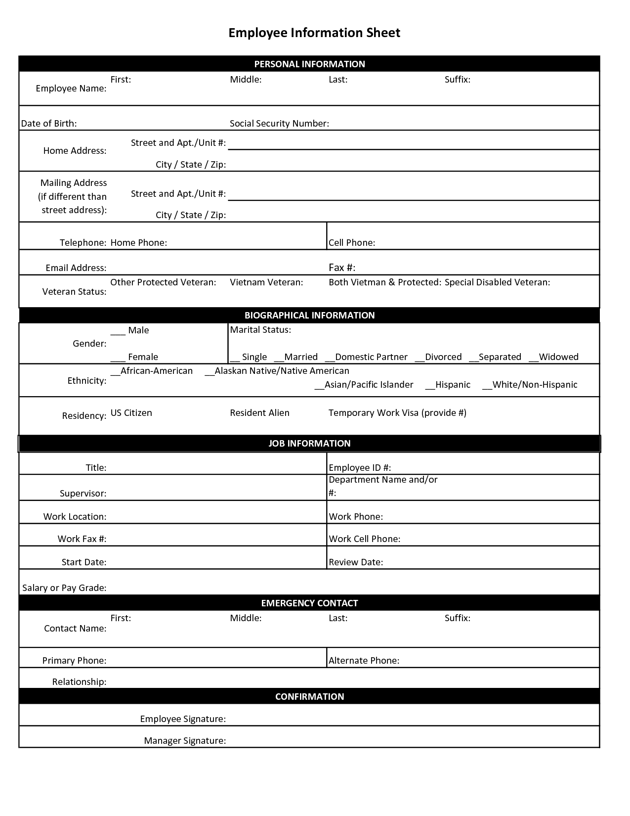Employee Personal Information Sheet | Business Letter With Student Information Card Template