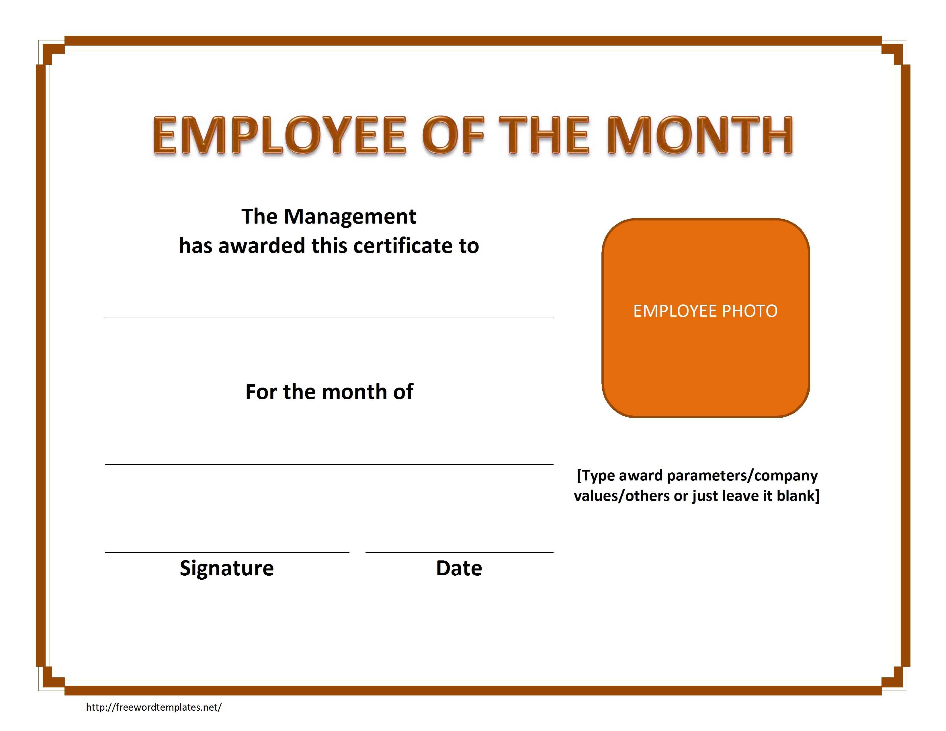 Employee The Month Certificate Template Free Microsoft Word Regarding Employee Of The Month Certificate Template