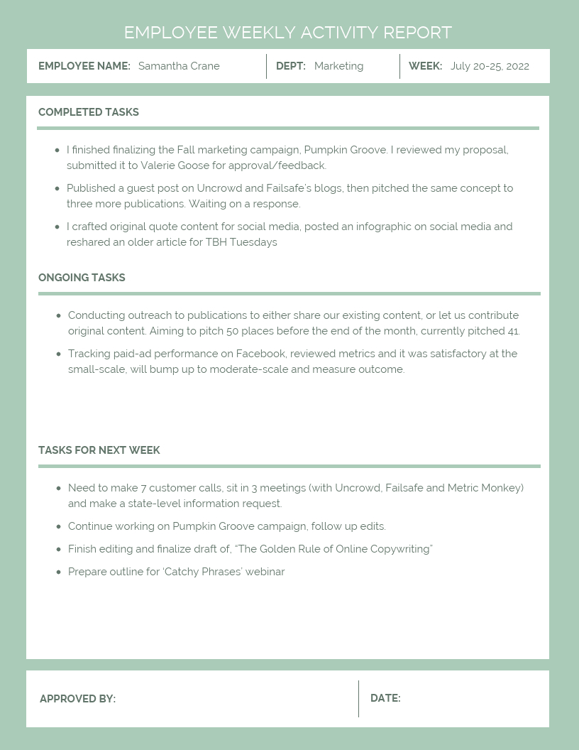 Employee Weekly Activity Report Template - Venngage Inside Weekly Activity Report Template