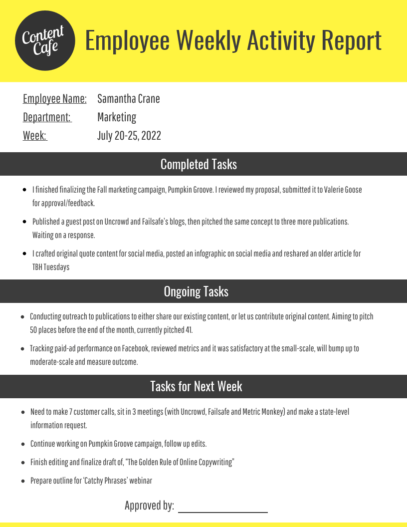 Employee Weekly Report Template – Venngage Inside Marketing Weekly Report Template