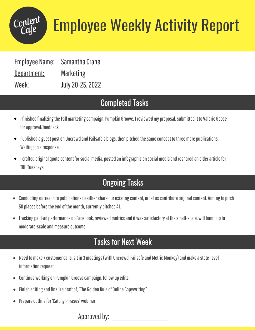 Employee Weekly Report Template – Venngage Inside Weekly Activity Report Template