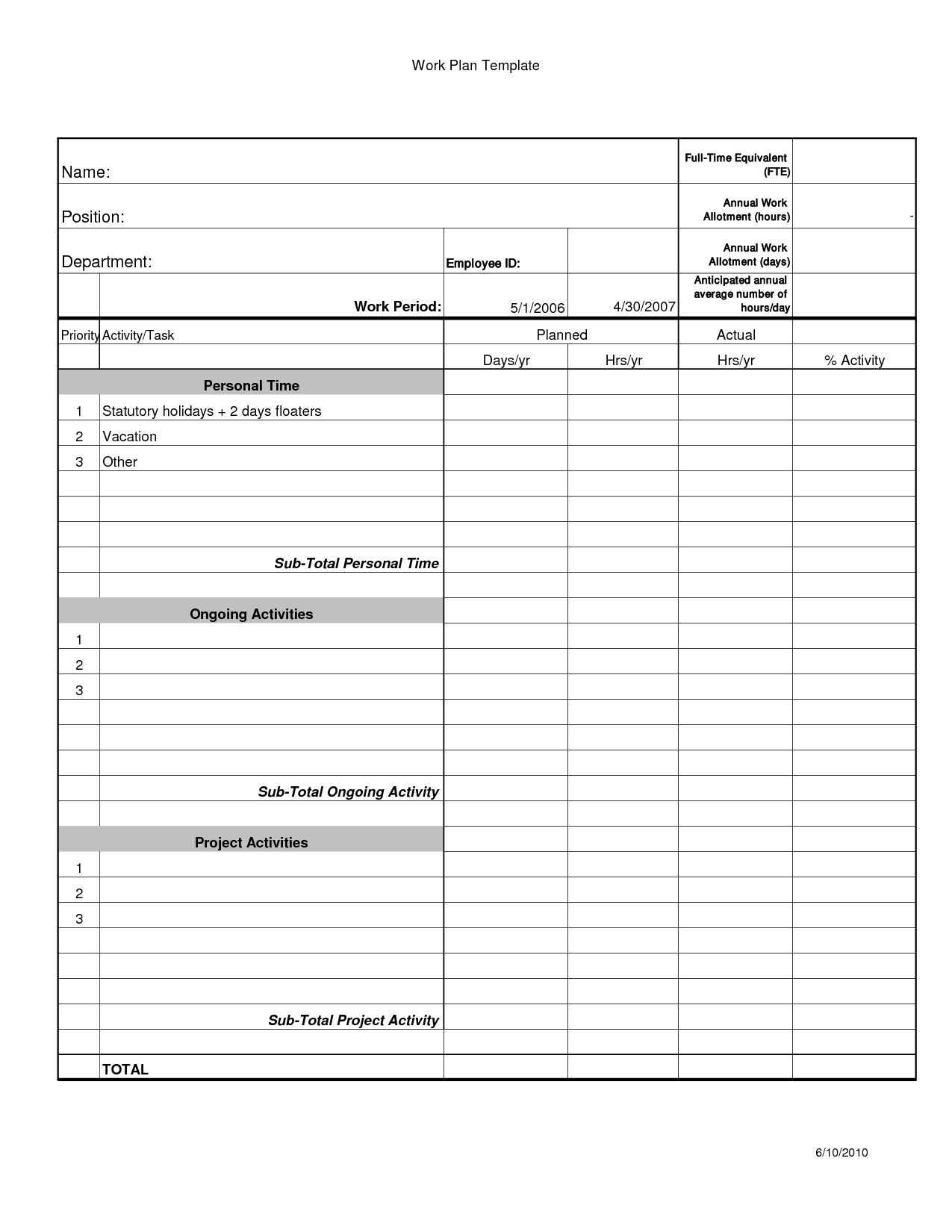 Employee Work Plan Template Word | Word Work, How To Plan Within Work Plan Template Word