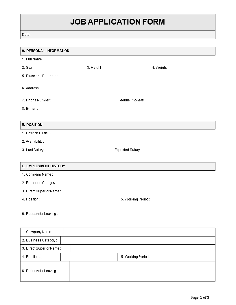 Employment Application Form Free Templates Employeeplication With Regard To Job Application Template Word