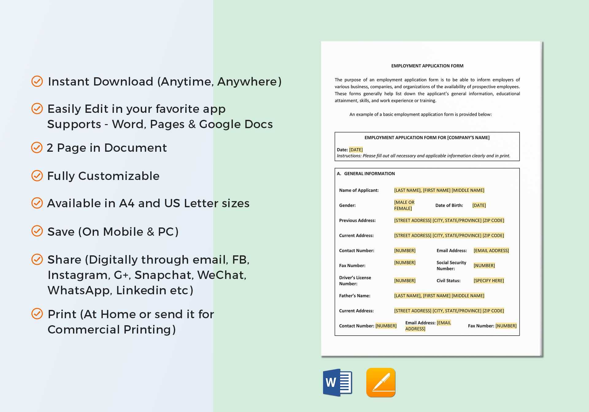 Employment Application Form Template With Regard To Job Application Template Word Document