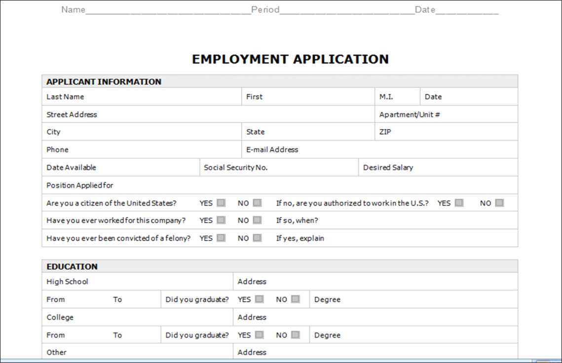 Employment Application Template Microsoft Word With Employment Application Template Microsoft Word