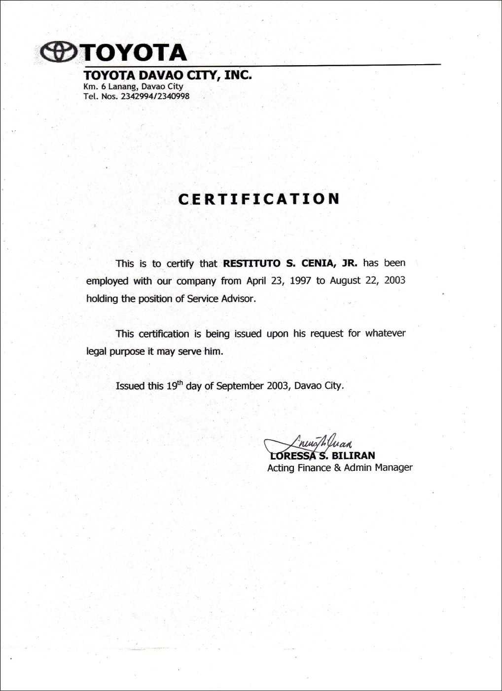 Employment Certificate Sample Best Templates Pinterest For Template Of Certificate Of Employment