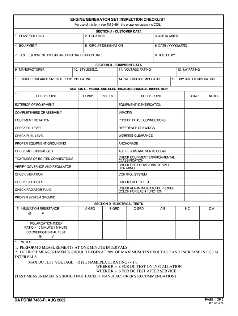 Engine Generator Inspection Checklist – Fill Online Within Certificate Of Inspection Template