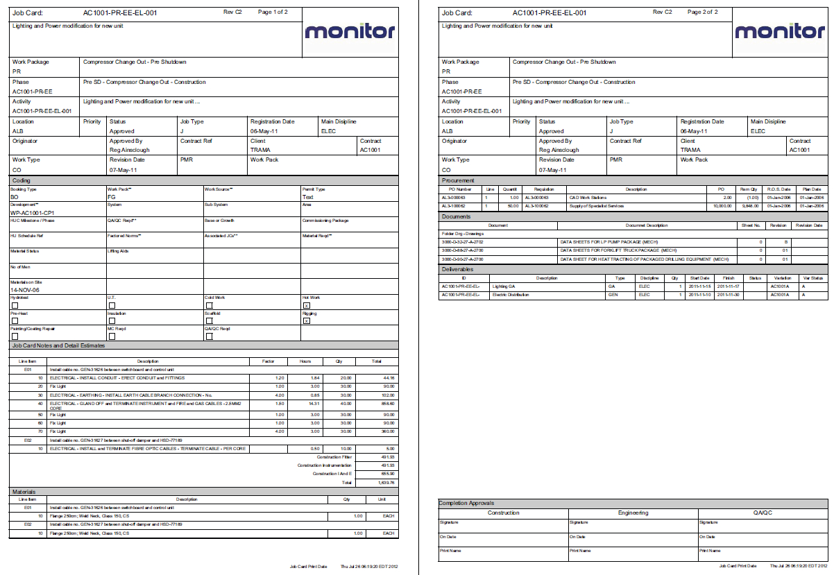 Engineering Job Cards / Work Packs With Mpower From Monitor Throughout Mechanics Job Card Template