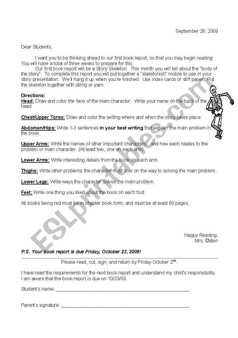 English Worksheets: Story Skeleton For Story Skeleton Book Report Template