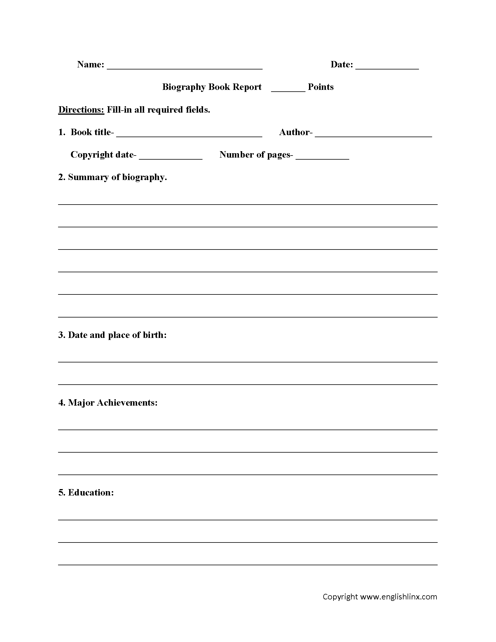 Englishlinx | Book Report Worksheets For 4Th Grade Book Report Template