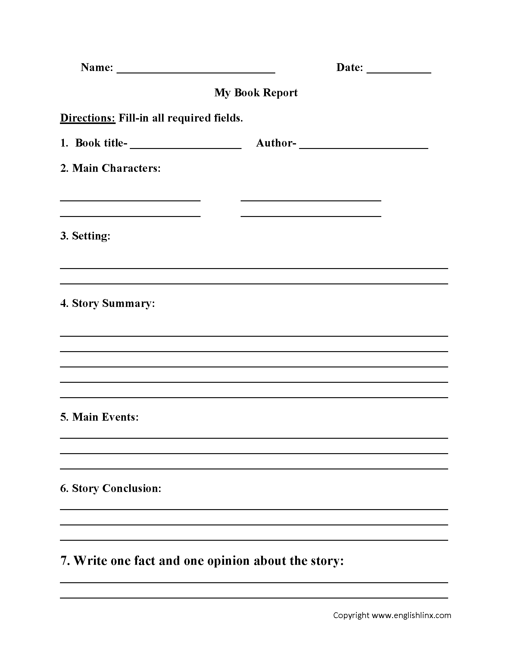 Englishlinx | Book Report Worksheets For Book Report Template 6Th Grade