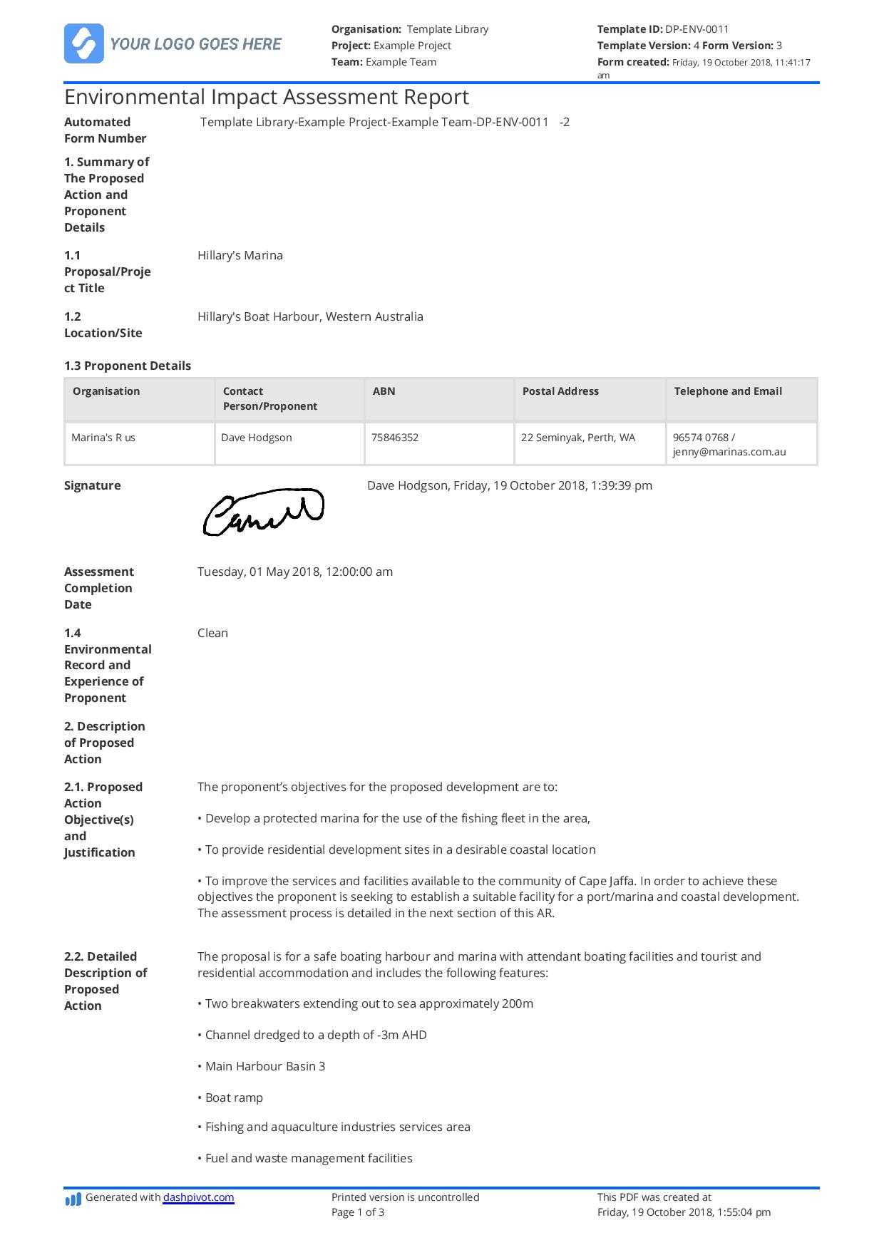 Environmental Impact Assessment Report Template – Use It Free Within Environmental Impact Report Template