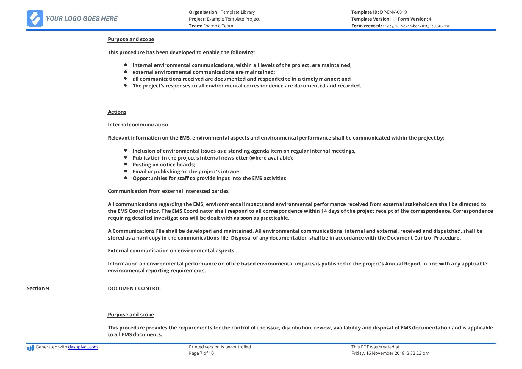 Environmental Management System Template [Free To Use And In Environmental Impact Report Template