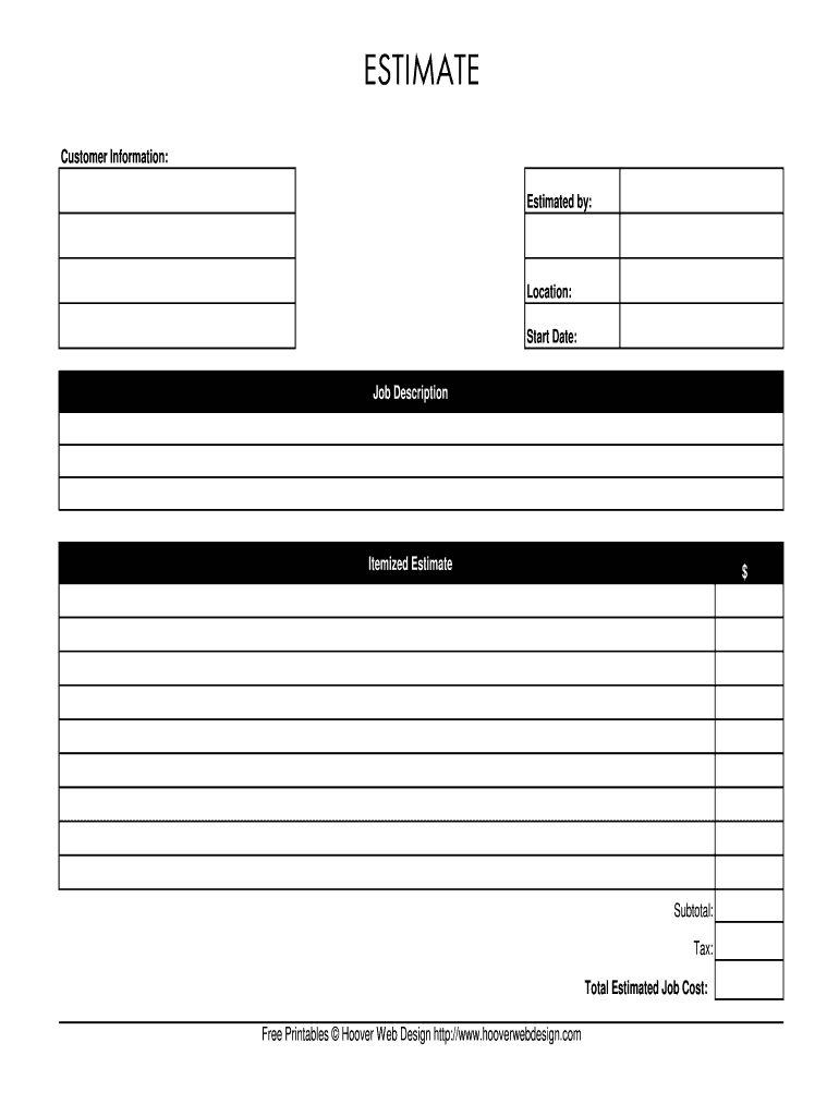 Estimate Template – Fill Online, Printable, Fillable, Blank Inside Blank Estimate Form Template