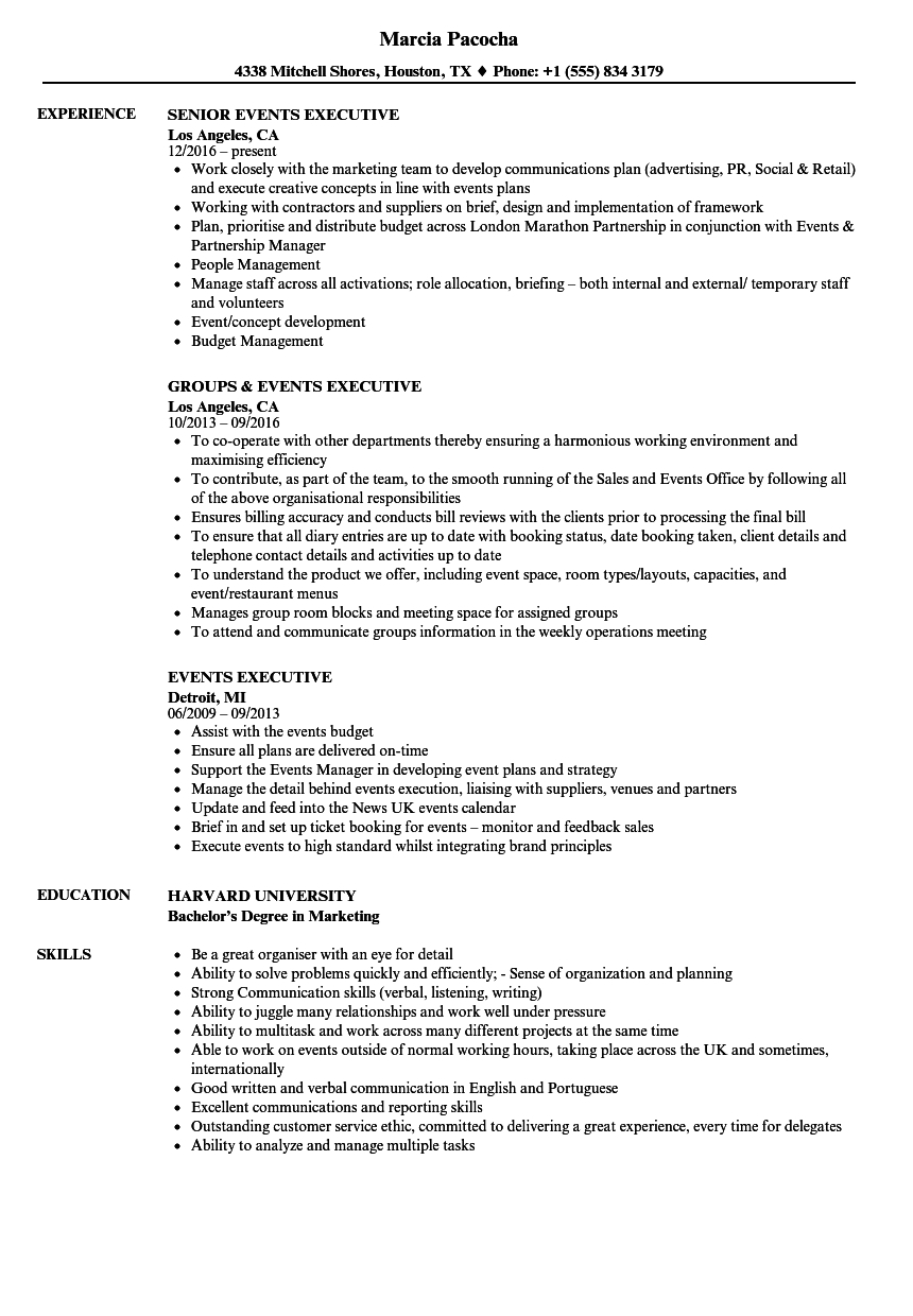 Events Executive Resume Samples | Velvet Jobs Intended For Event Debrief Report Template