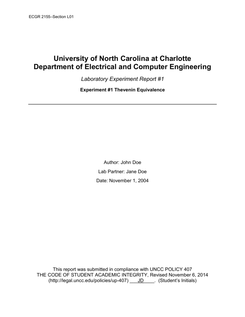 Example Lab Report - Electrical And Computer Engineering At Unc Intended For Engineering Lab Report Template