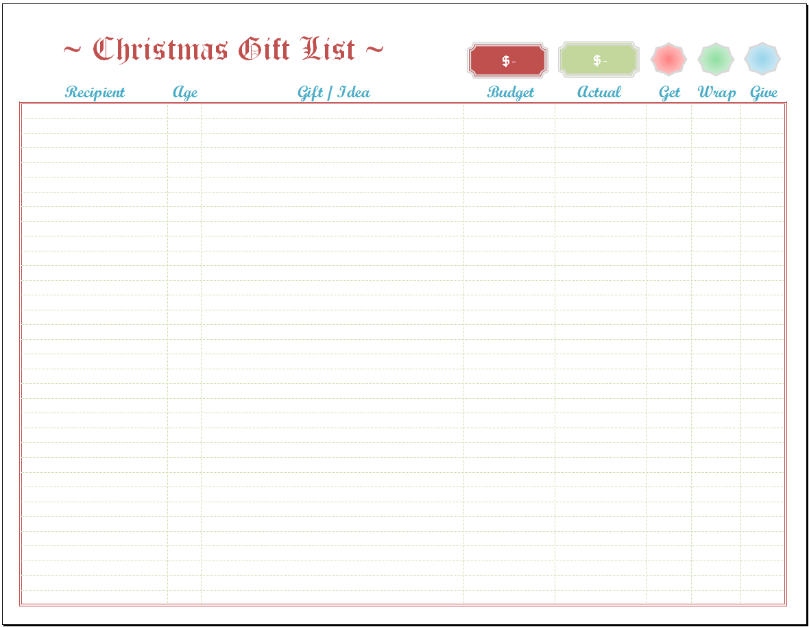 Excel Christmas List Template Inside Christmas Card List Template