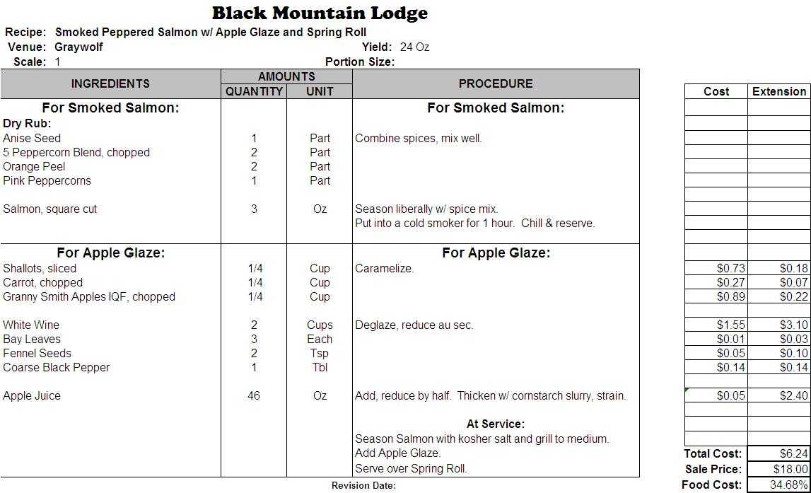 Excel Recipe Template For Chefs - Chefs Resources Intended For Restaurant Recipe Card Template