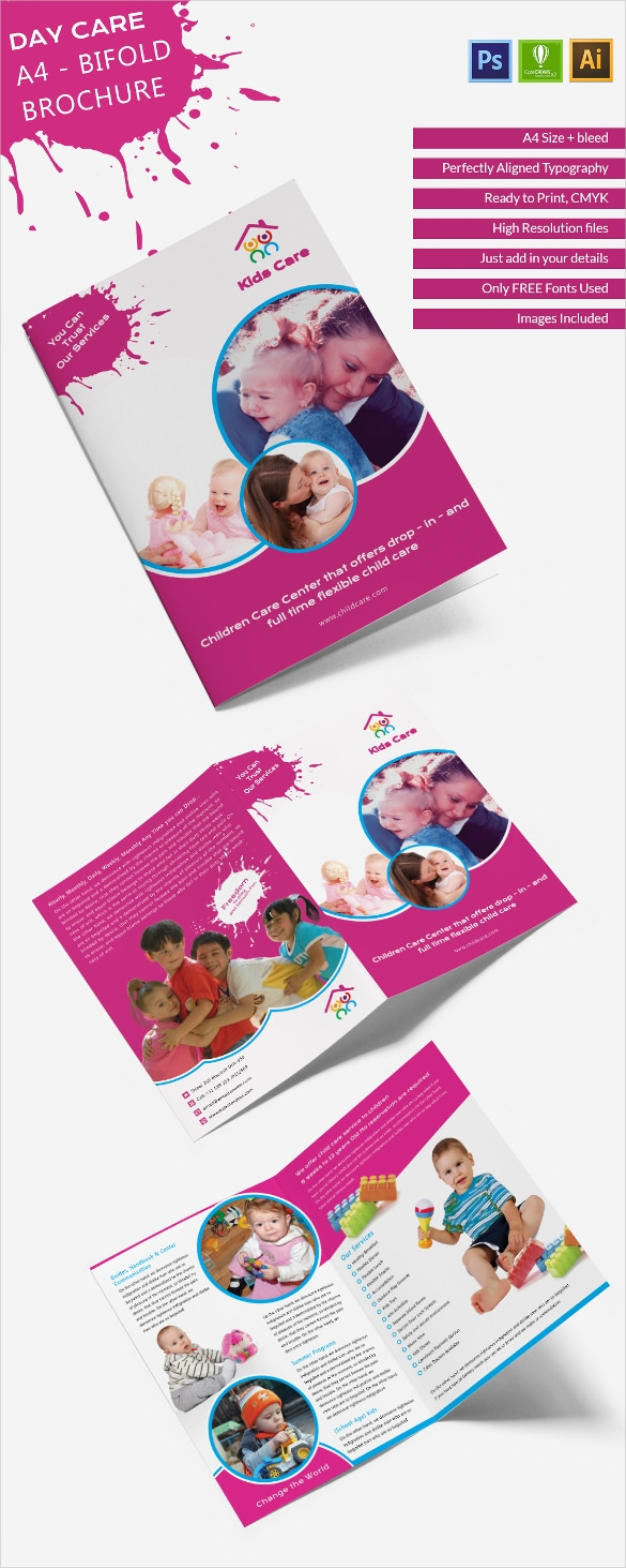 Excellent Day Care A4 Bi Fold Brochure Template | Free With Daycare Brochure Template