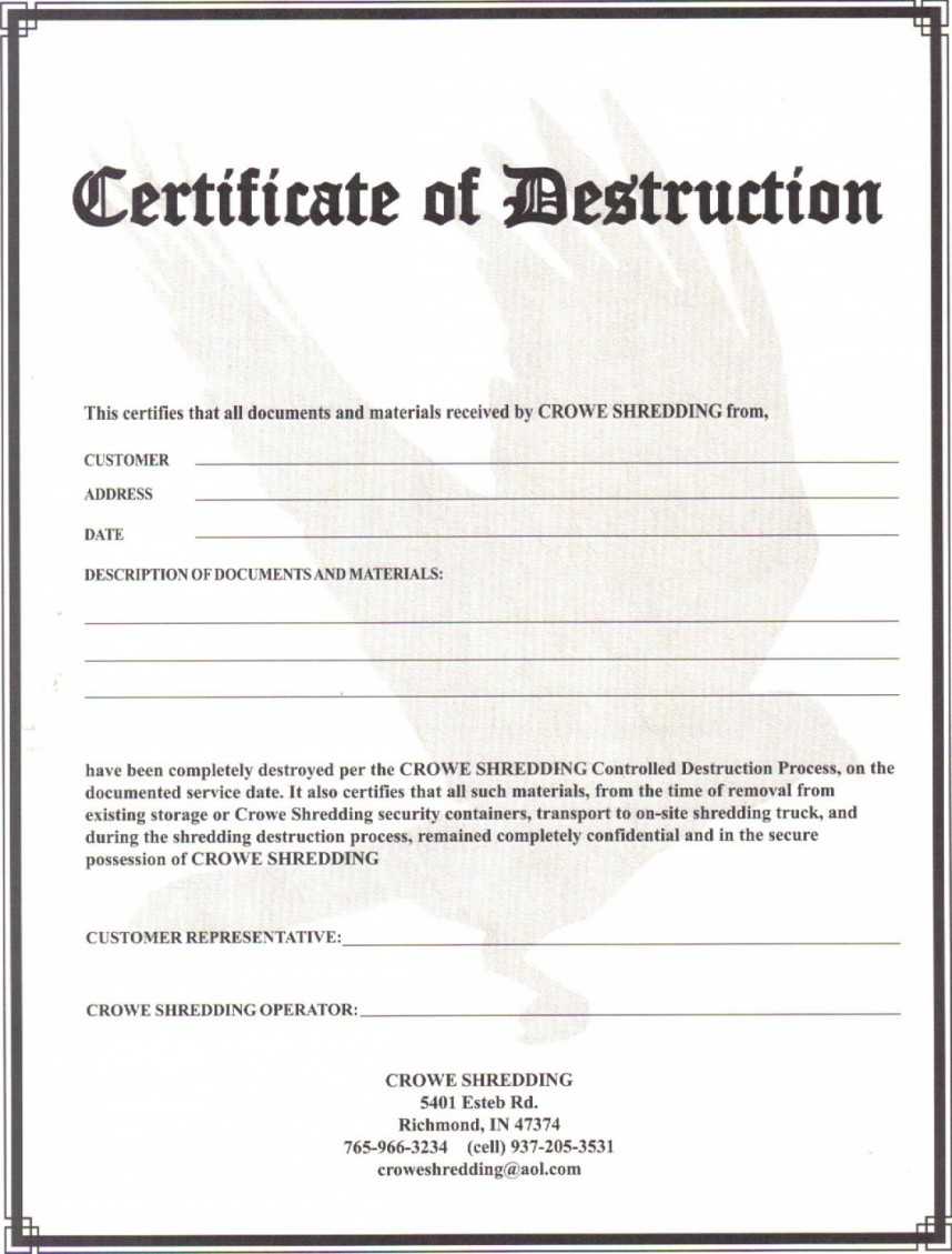 Exceptional Certificate Of Destruction Template Ideas Data Throughout Hard Drive Destruction Certificate Template