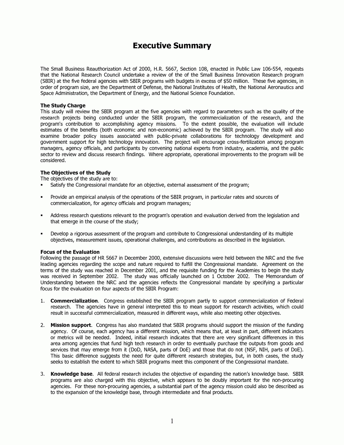 Executive Summary | An Assessment Of The Small Business Regarding Evaluation Summary Report Template