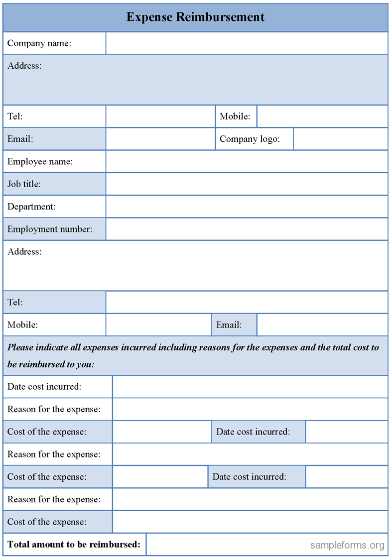 Expense Reimbursement Form : Sample Forms For Reimbursement Form Template Word