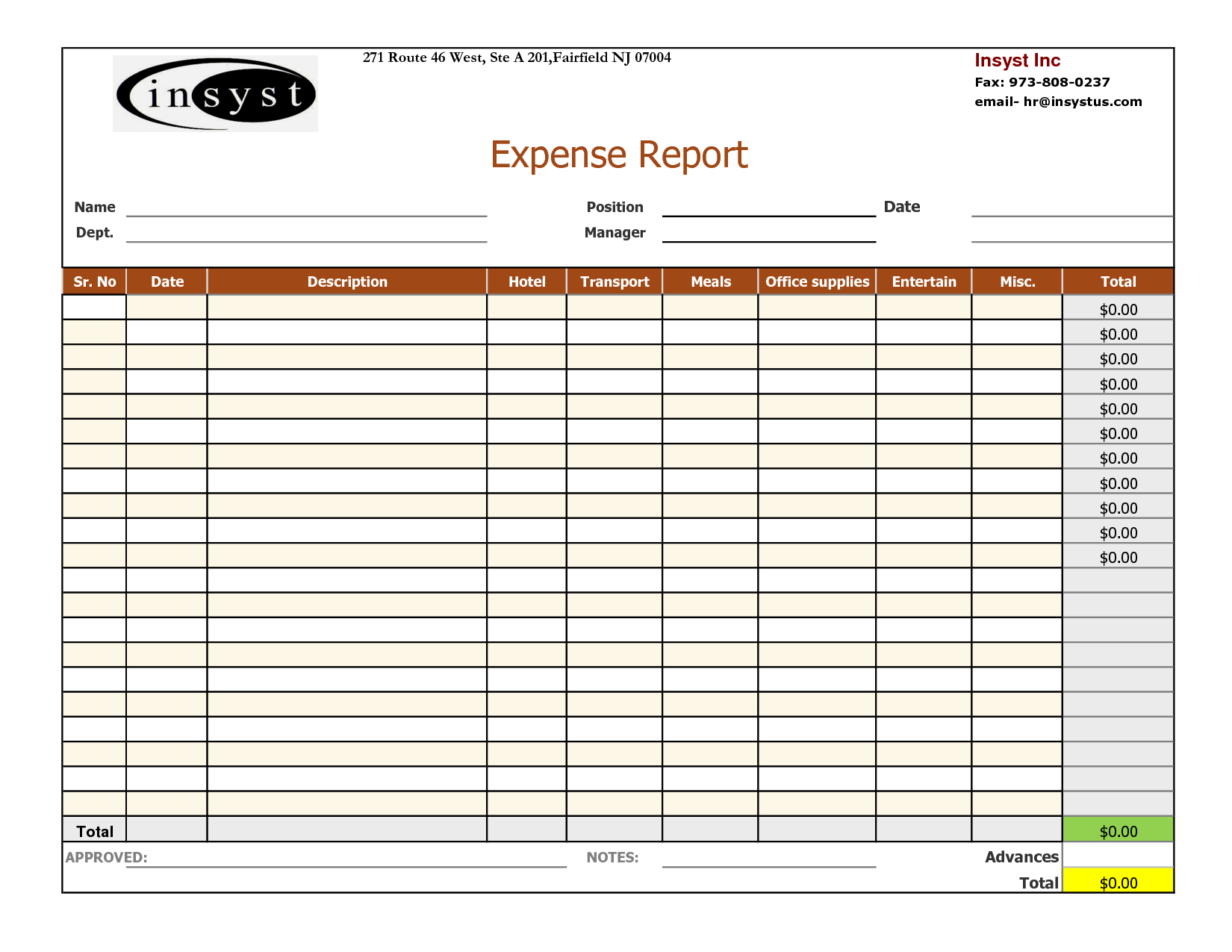 Expense Report And Tracking Template With Company Logo : Venocor Pertaining To Company Expense Report Template