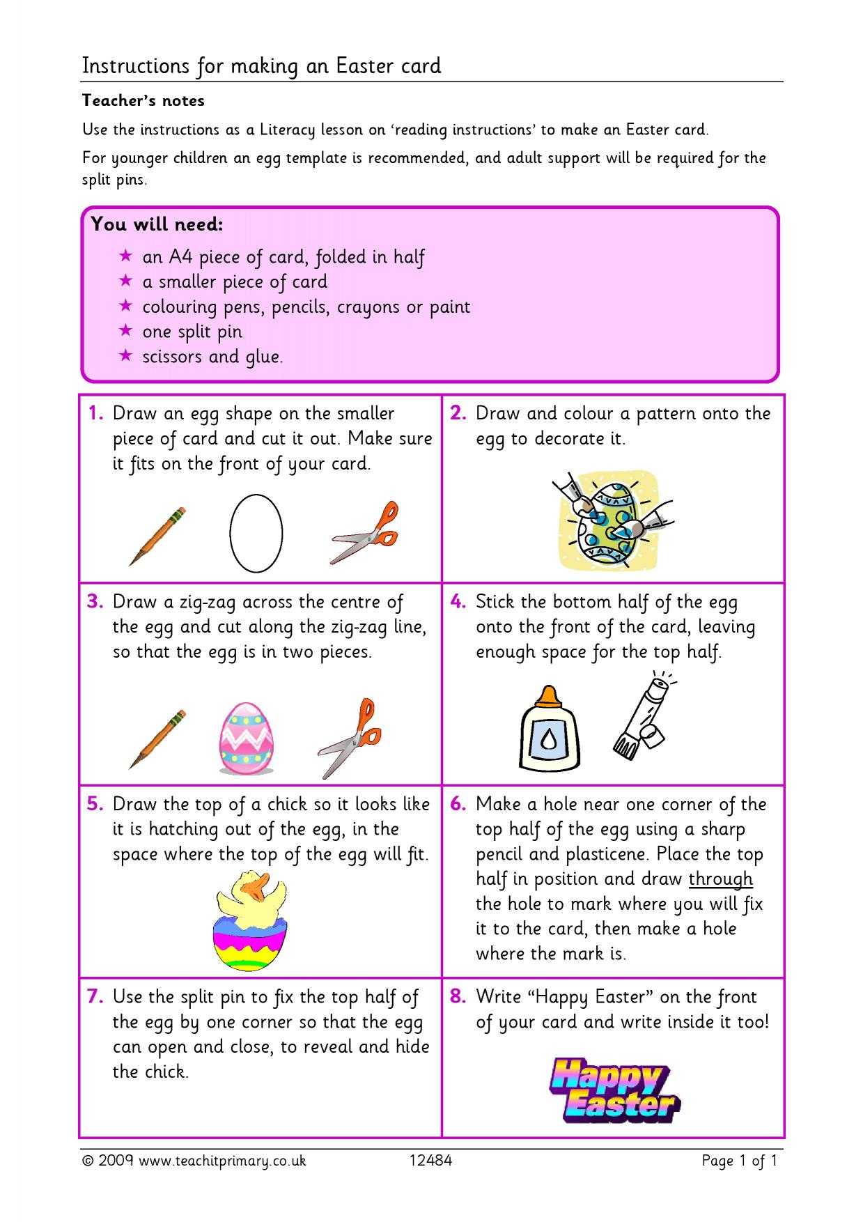 Eyfs | Ks1 | Ks2 | Instructions | Teachit Primary Inside Regarding Easter Card Template Ks2