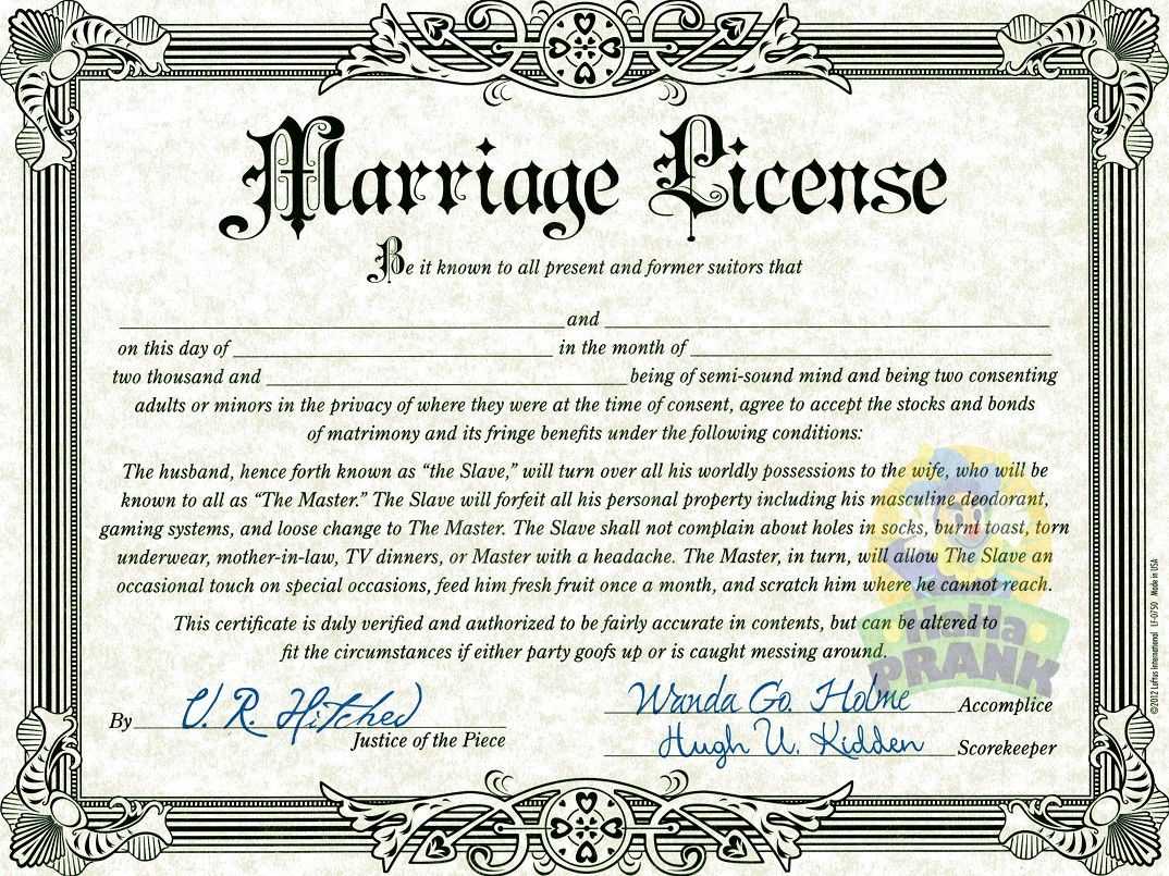 Fake Marriage Certificate | Marriage License | Marriage For Blank Marriage Certificate Template