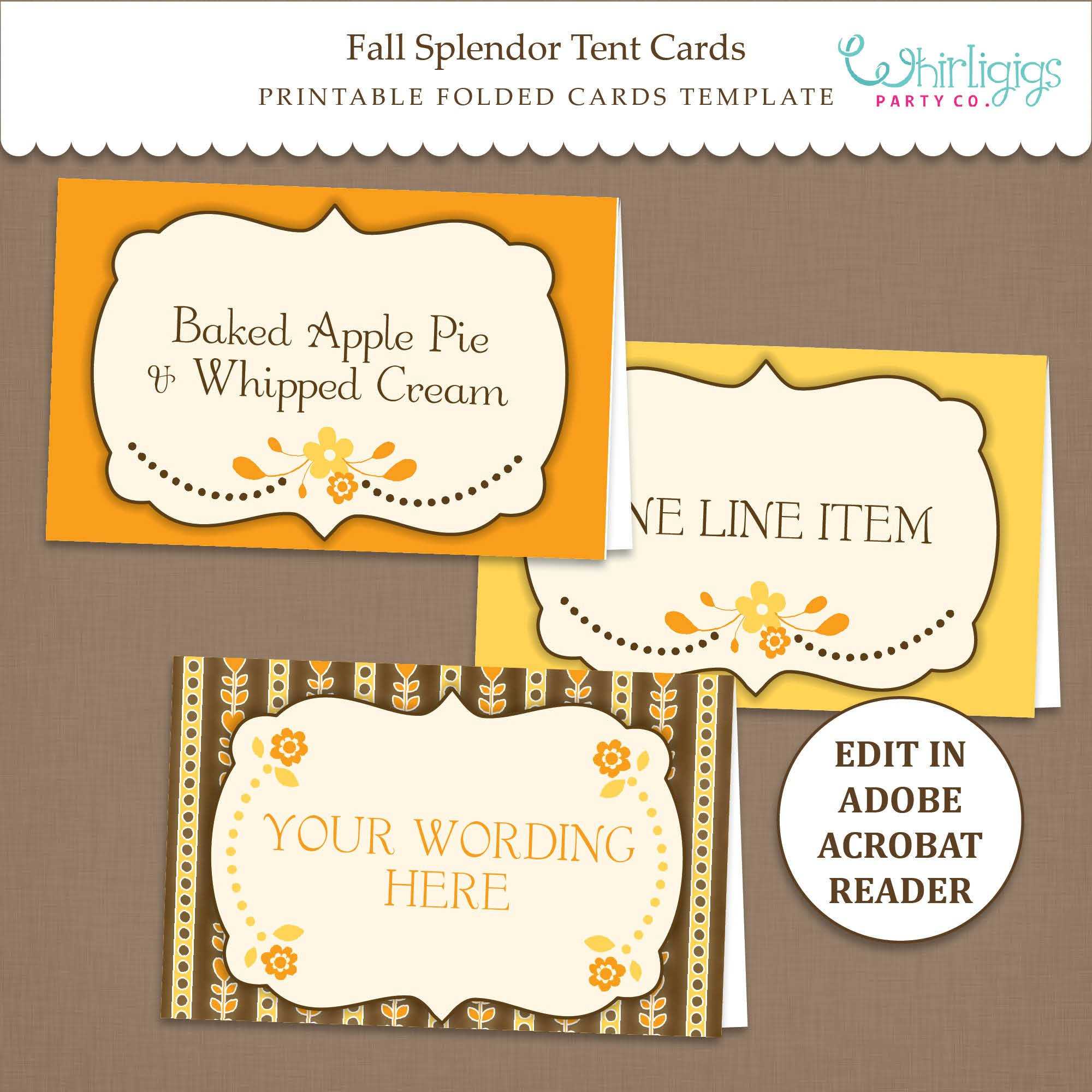 Fall Tent Card Template – Thanksgiving Placecards – Editable – Printable –  Pdf File – Fall Splendor – Regarding Thanksgiving Place Cards Template