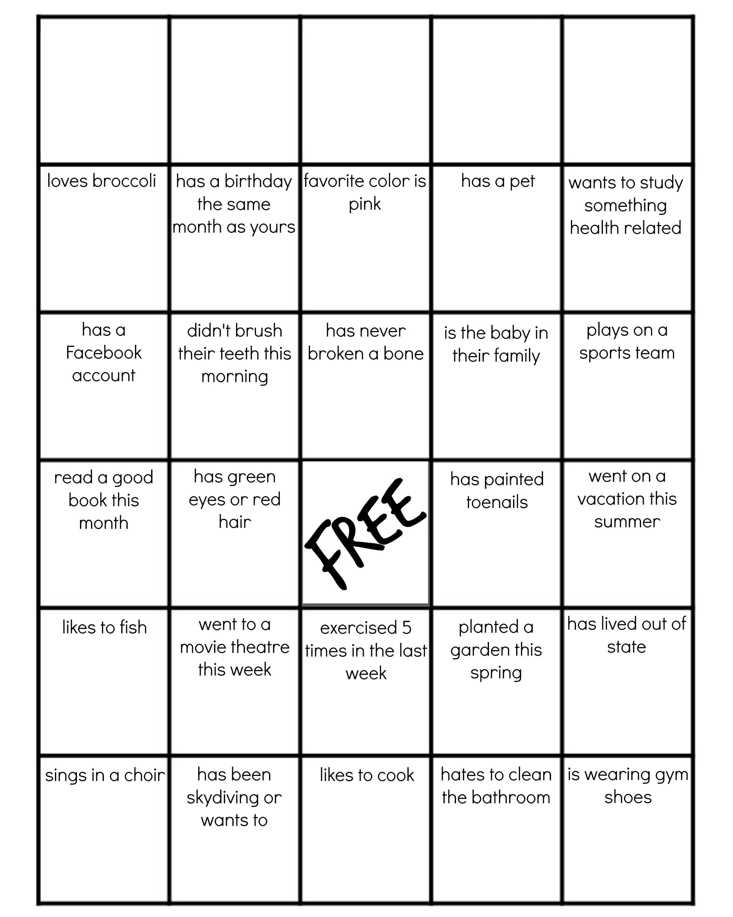 Family Reunion: Get To Know You Bingo In Ice Breaker Bingo Card Template