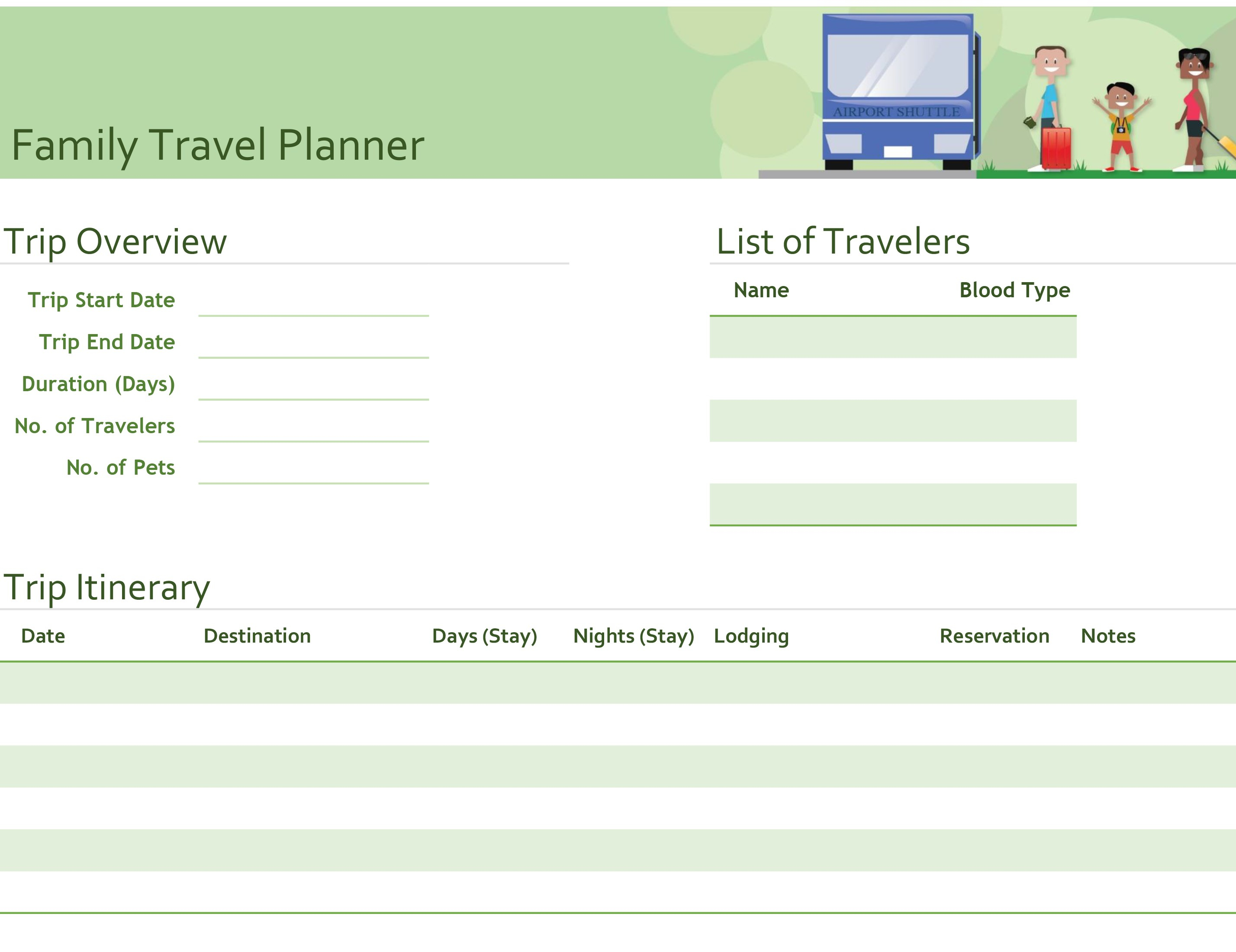 Family Travel Planner Pertaining To Blank Trip Itinerary Template