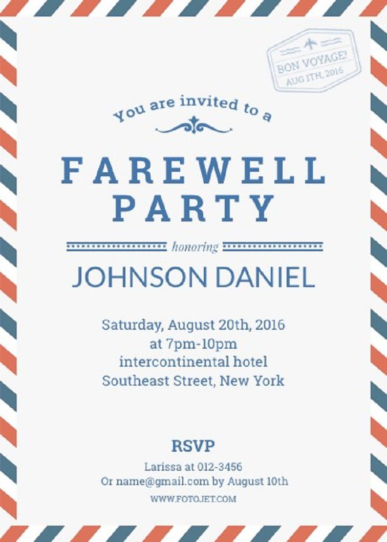 Farewell Party Invitation Template | Party Invitation Card Regarding Bon Voyage Card Template