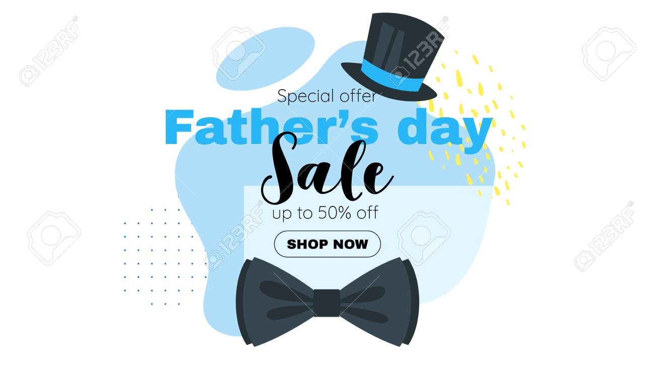 Father Day Sale Banner Template With Bow Tie And Top Hat. Vector.. With Tie Banner Template